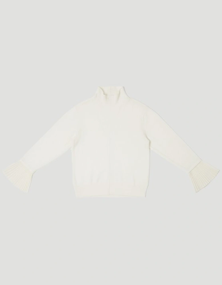 Plus Size Wool And Alpaca Blend Knit Top With Pleated Silk Woven Cuffs