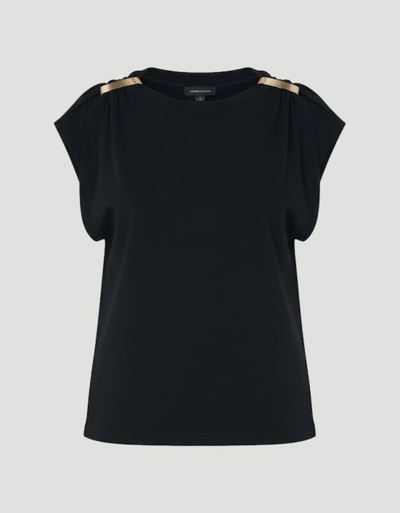 Cotton Trim Detail Short Sleeve Ruched Tshirt