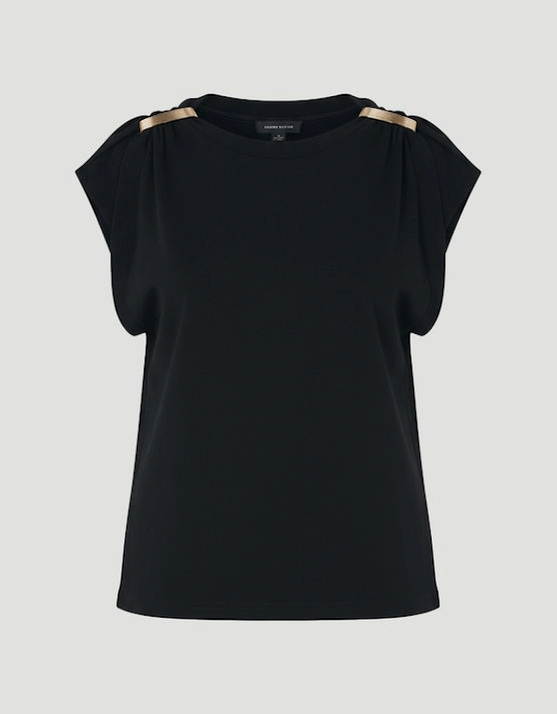 Cotton Trim Detail Short Sleeve Ruched Tshirt