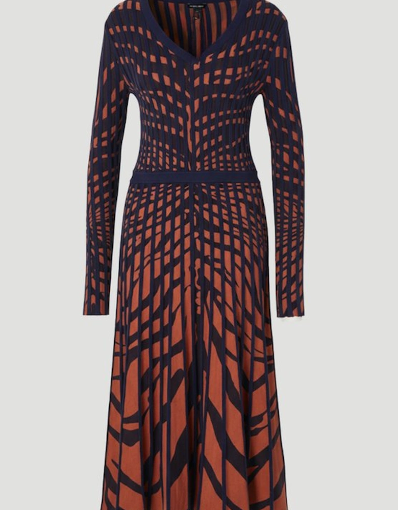 Zebra Jacquard Knit Full Skirted Midi Dress