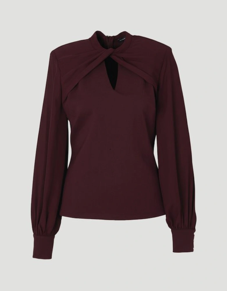 Ponte And Georgette Mix Balloon Sleeve Cut Out Detail Top