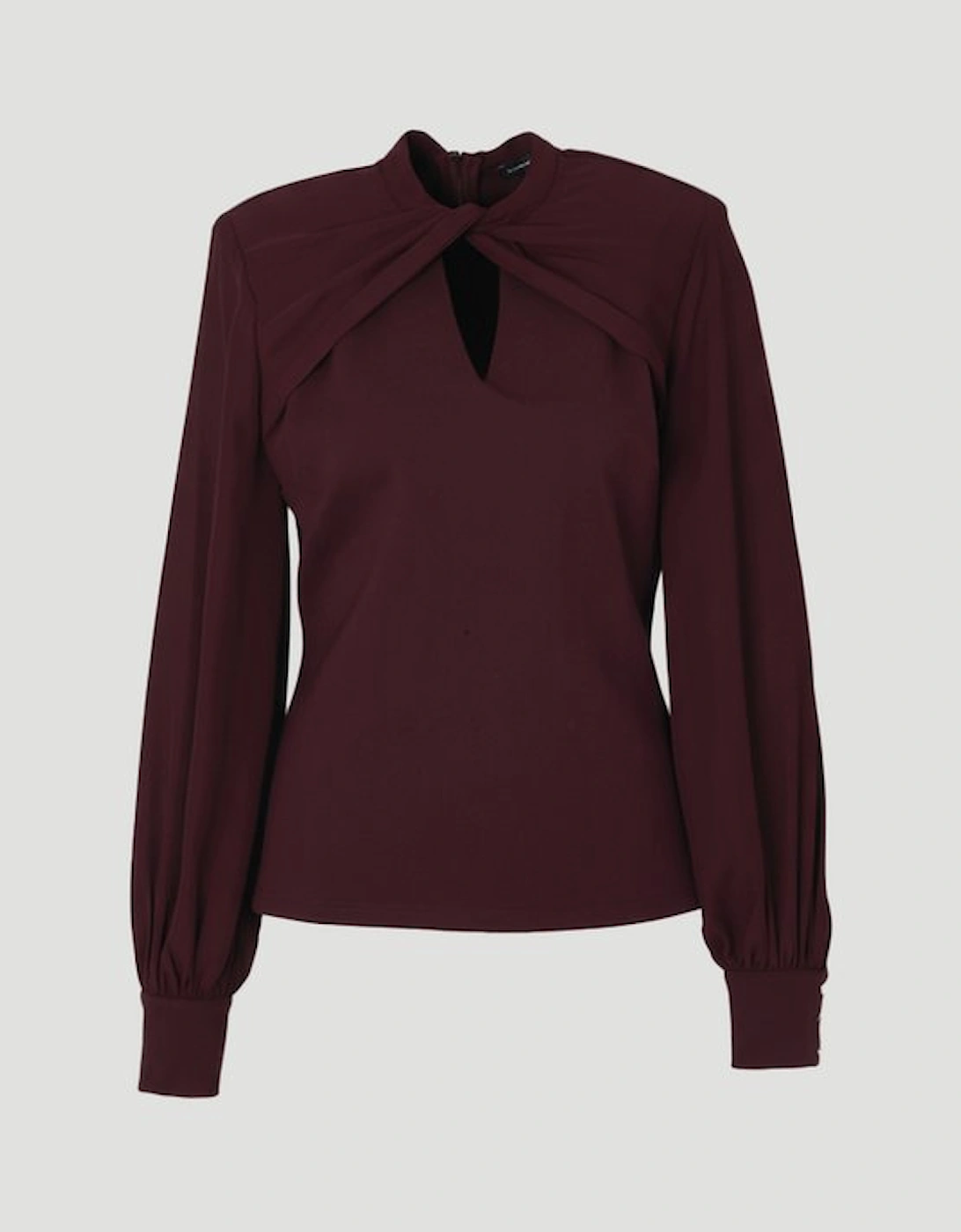 Ponte And Georgette Mix Balloon Sleeve Cut Out Detail Top