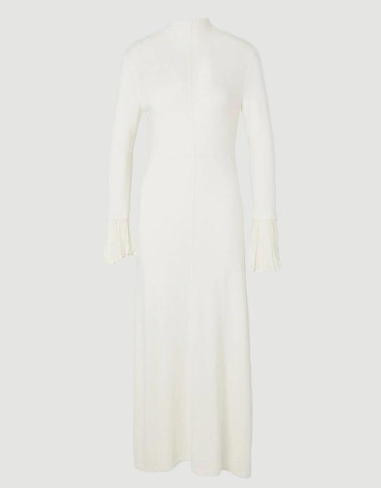 Petite Wool And Alpaca Blend Knit Pleated Silk Woven Cuffs Midi Dress