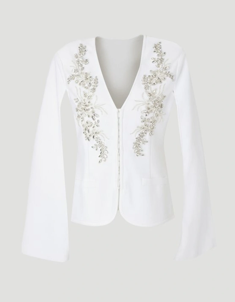 Plus Size Bandage Form Fitting Cape Sleeve Embellished Jacket