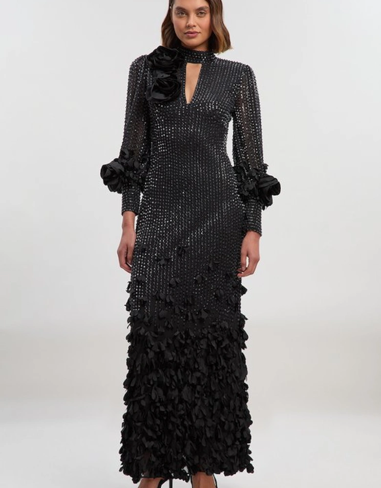 Crystal Applique Woven Maxi Dress