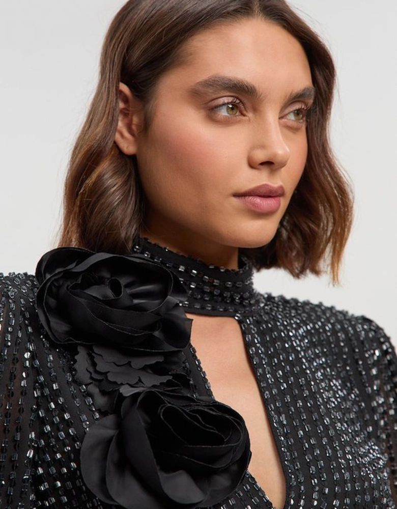 Crystal Applique Woven Maxi Dress