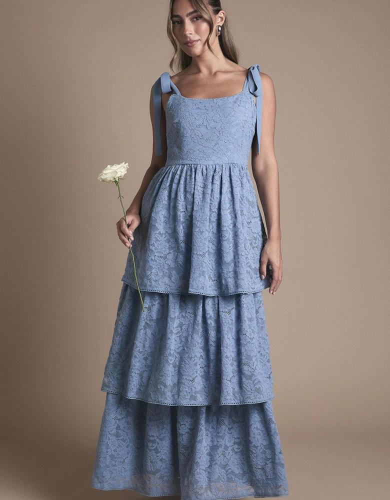 Lace Tiered Maxi Bridesmaid Dress