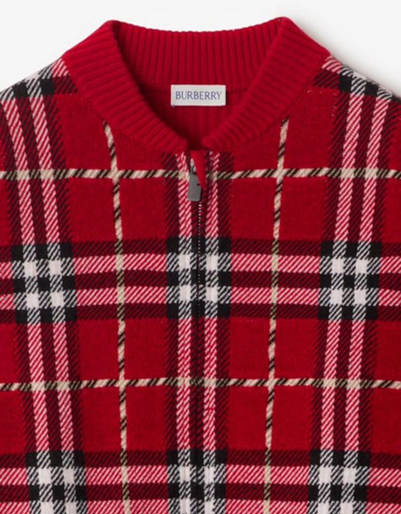 Boys Duncan Check Knitted Top in Red