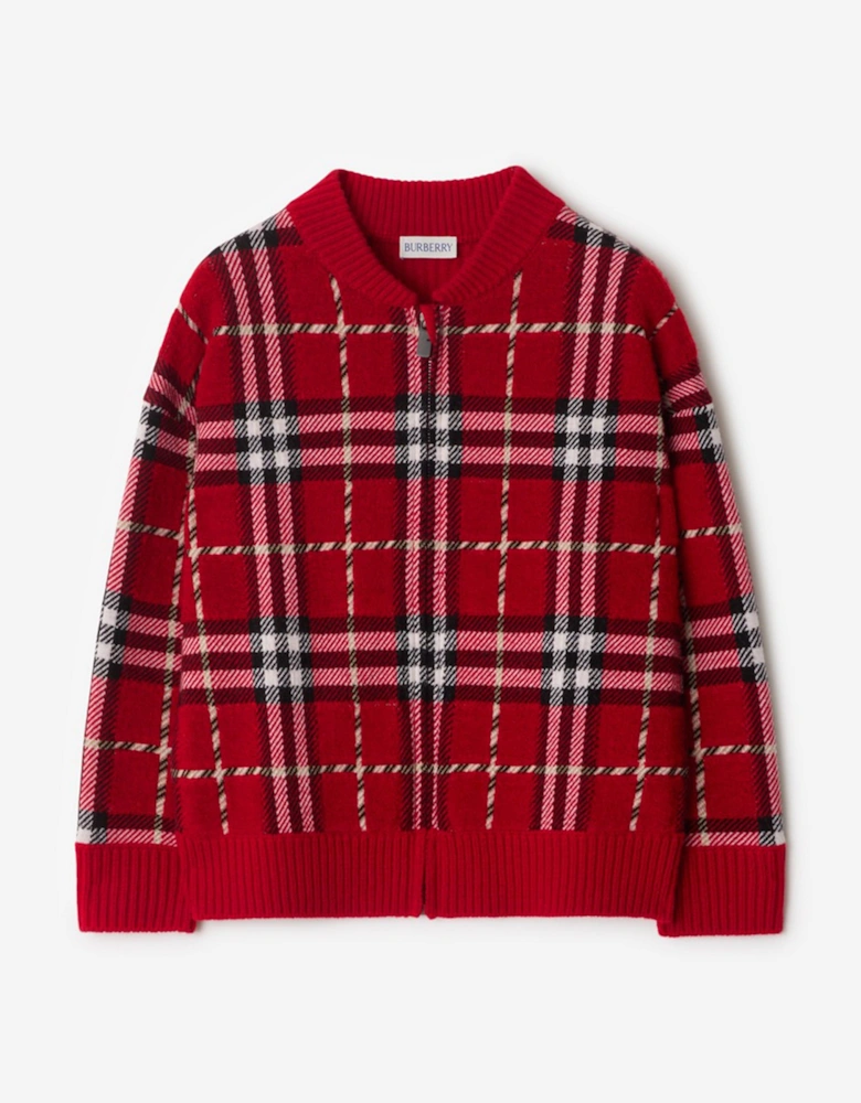Boys Duncan Check Knitted Top in Red