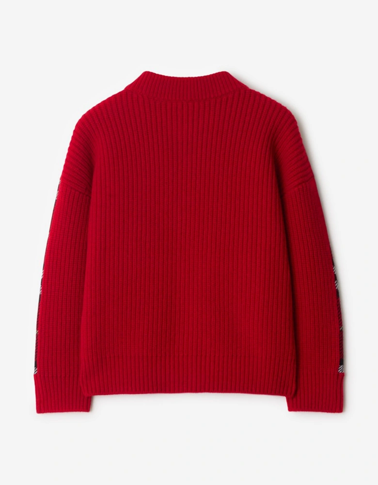 Boys Duncan Check Knitted Top in Red