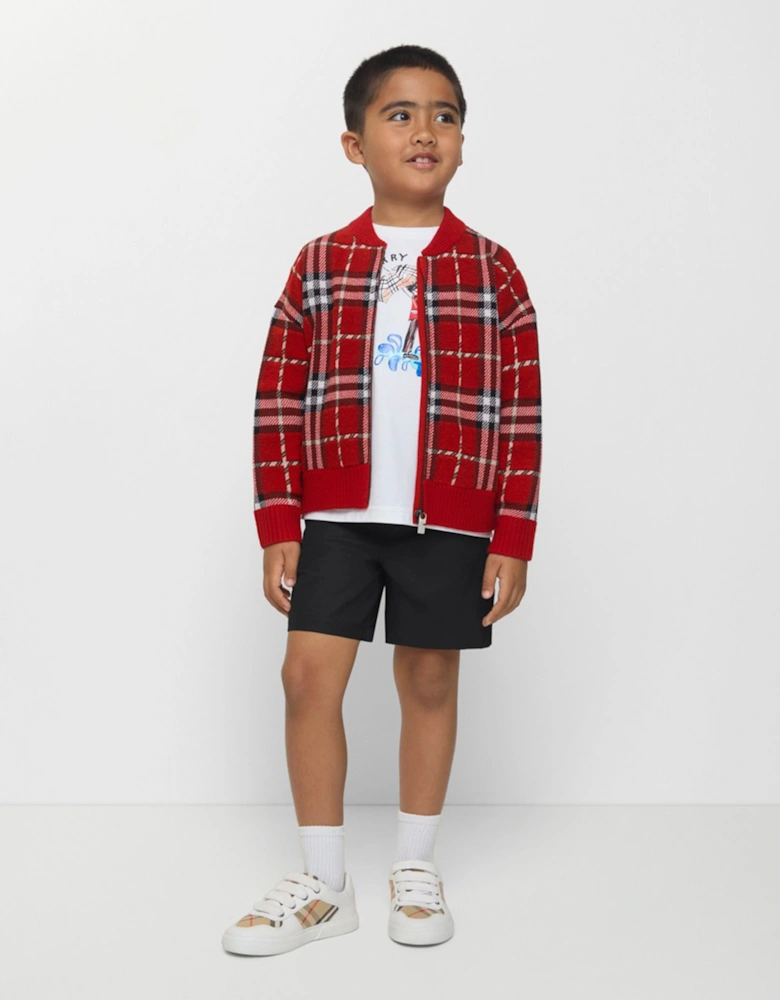 Boys Duncan Check Knitted Top in Red