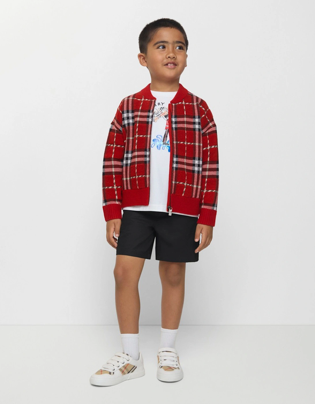 Boys Duncan Check Knitted Top in Red
