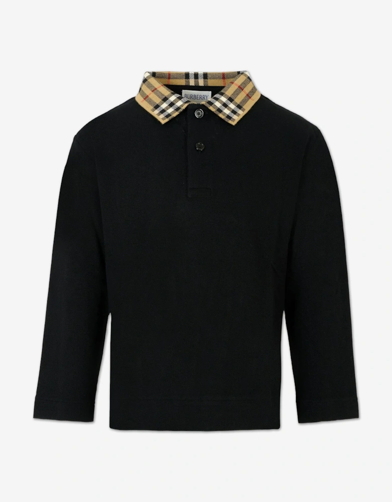 Boys Johane EKD Long Sleeve Polo Shirt in Black