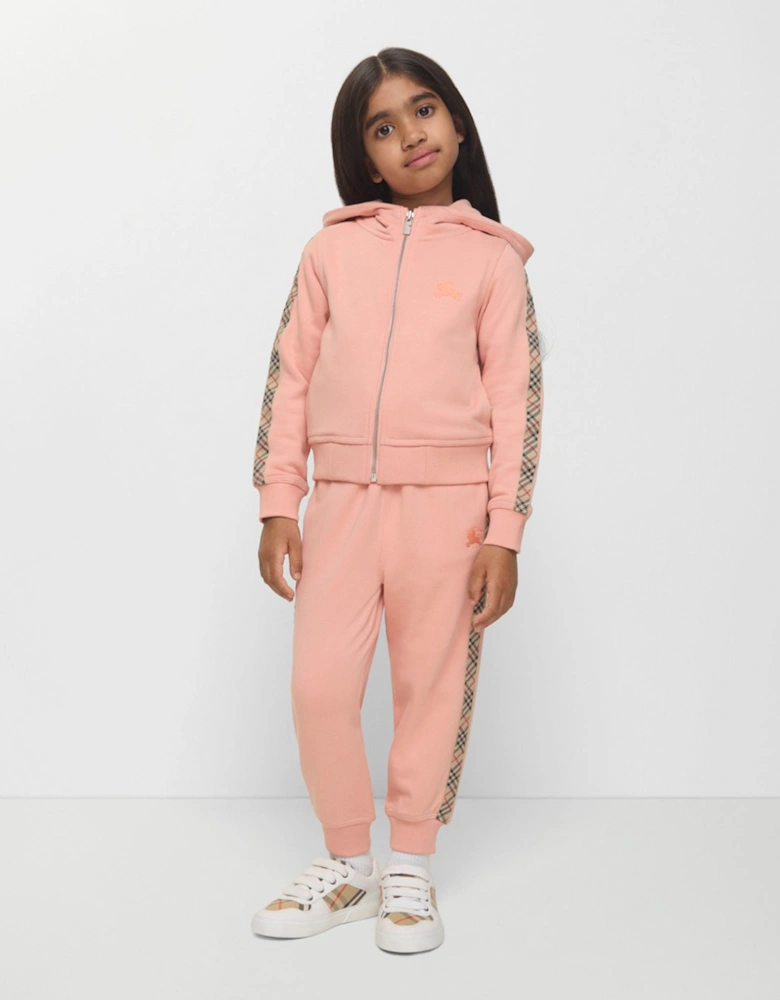 Girls Elin Check Tape Zip Up Top in Pink