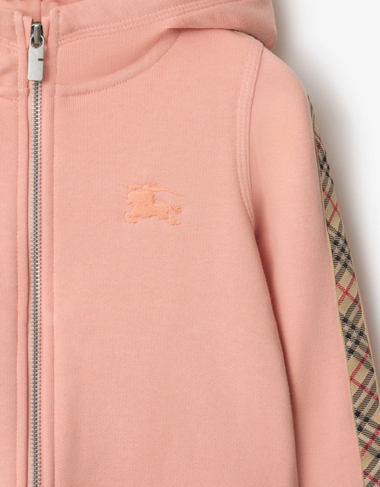 Girls Elin Check Tape Zip Up Top in Pink