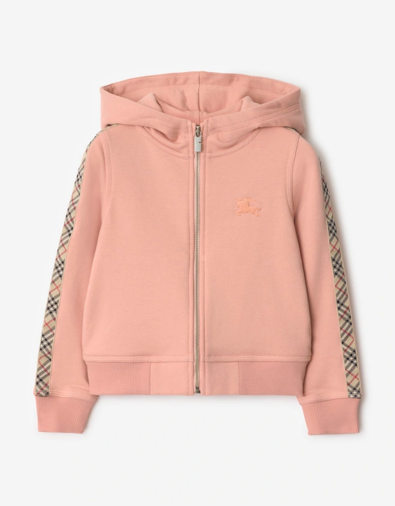 Girls Elin Check Tape Zip Up Top in Pink