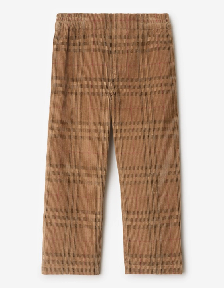 Boys Titan Corduroy Check Trousers in Brown