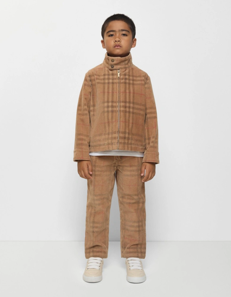 Boys Titan Corduroy Check Trousers in Brown