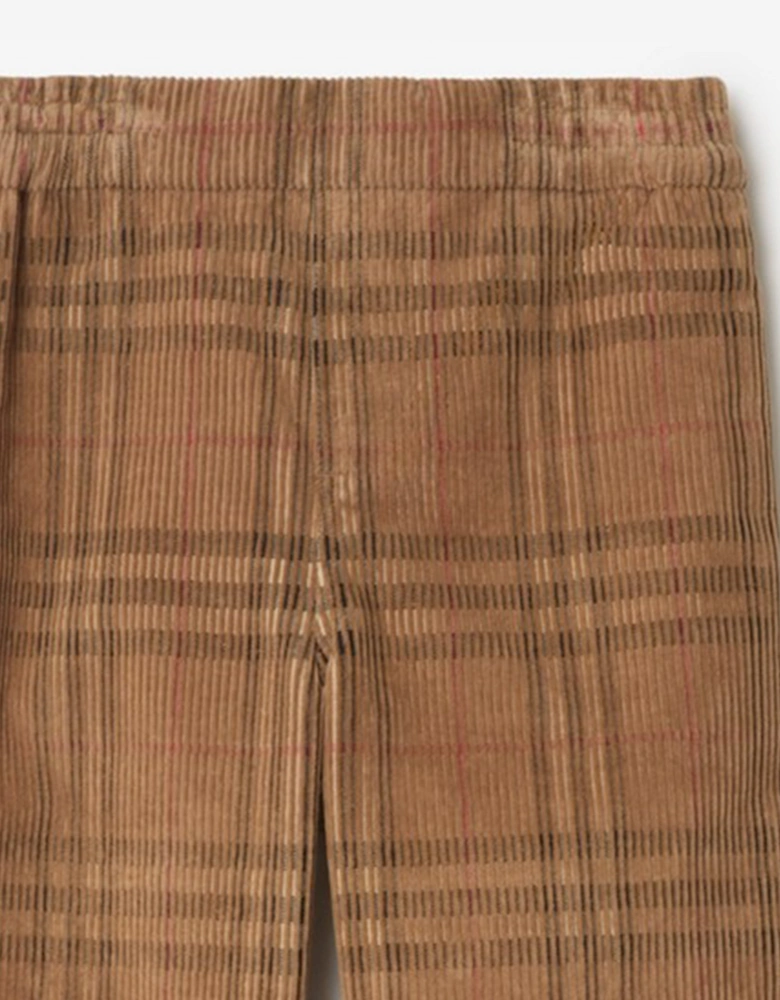 Boys Titan Corduroy Check Trousers in Brown