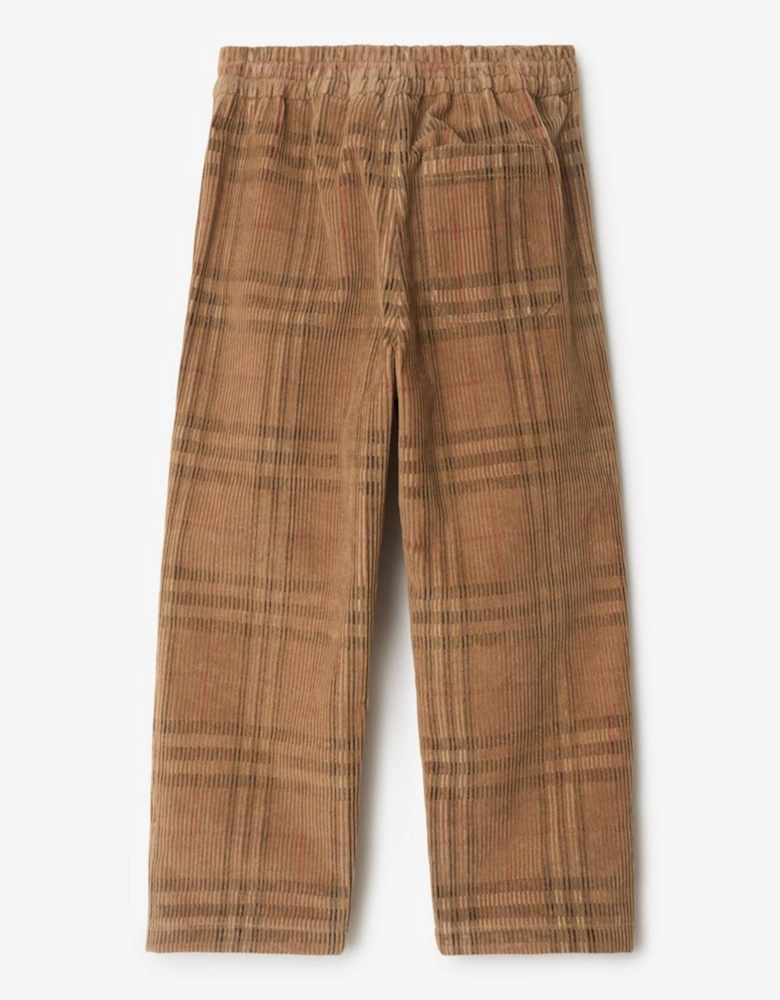 Boys Titan Corduroy Check Trousers in Brown