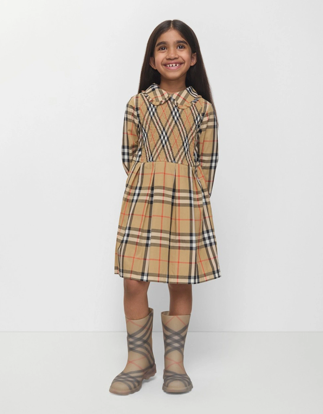 Girls Ida Check Dress in Beige