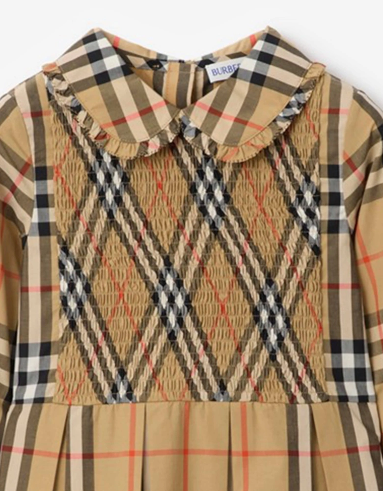 Girls Ida Check Dress in Beige