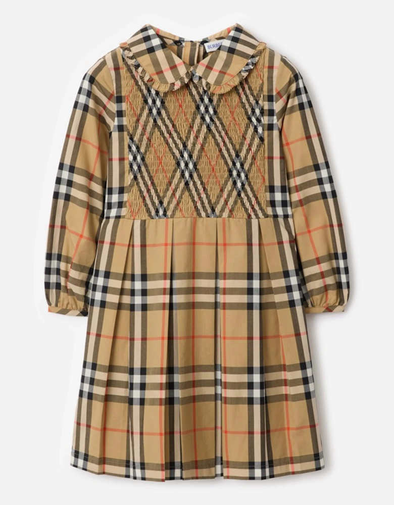 Girls Ida Check Dress in Beige