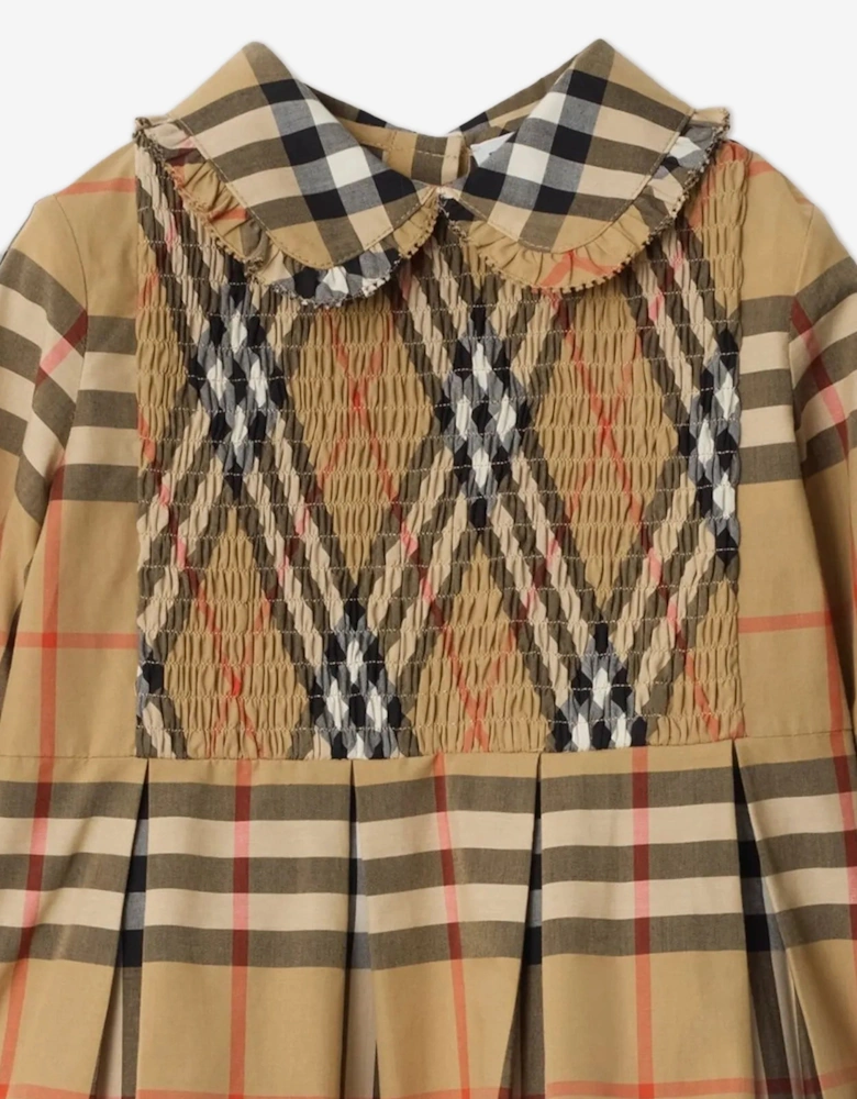 Baby Girls Mini Ida Check Dress in Beige