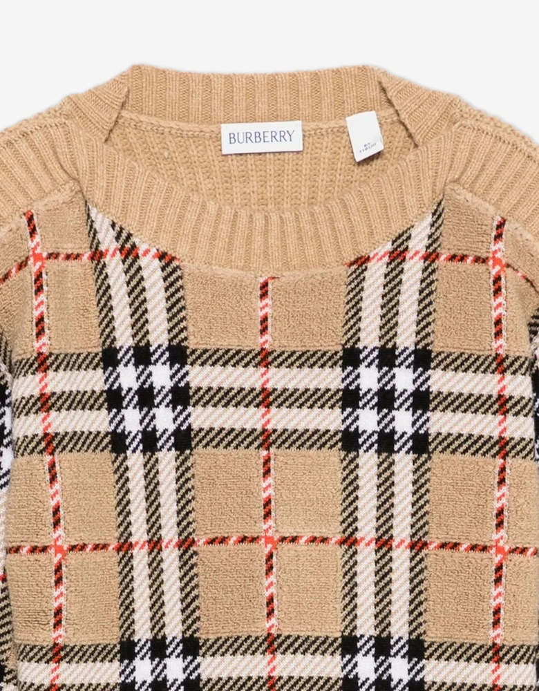 Boys Patrick Check Jumper in Beige