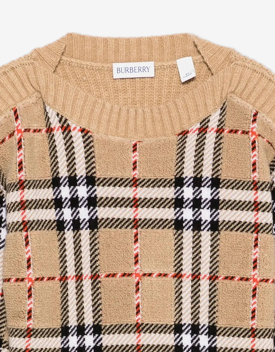 Boys Patrick Check Jumper in Beige