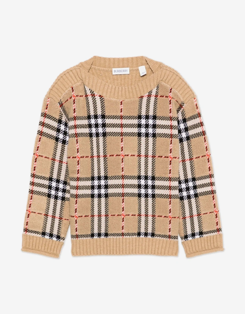 Boys Patrick Check Jumper in Beige