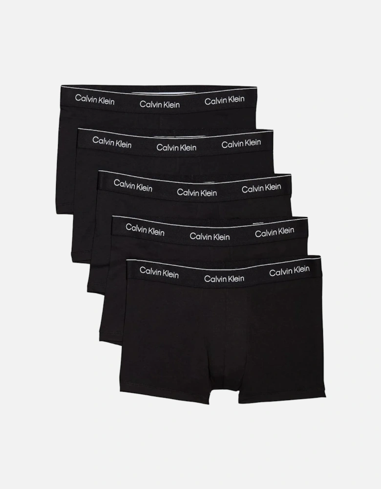 5-Pack Icon Cotton Stretch Boxer Trunks, All Black