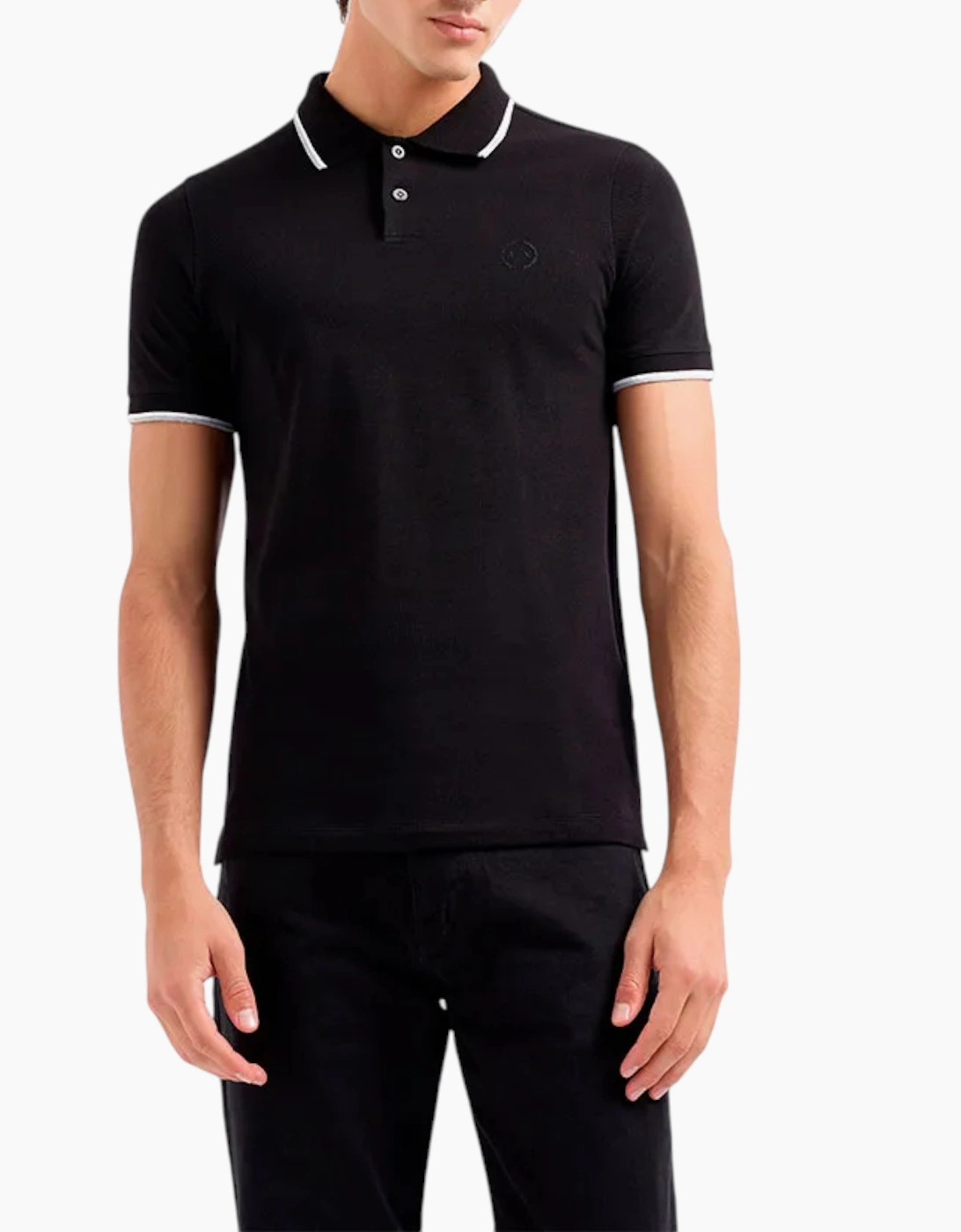 Armani Men's Black Exchange Polo Shirts Pique Cotton Polo T Shirts Tipped Top  42 Xl