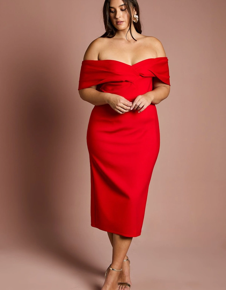 Plus Size Bardot Ponte Column Midi Dress