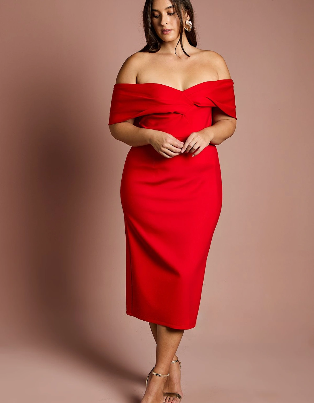 Plus Size Bardot Ponte Column Midi Dress, 2 of 1