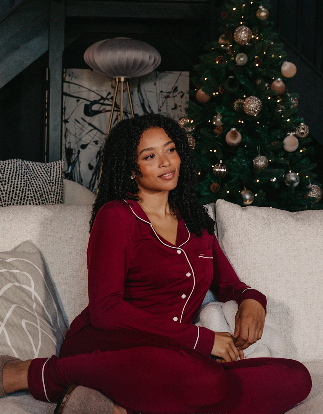 Bamboo Long Pyjama Set in Claret, 5 of 4