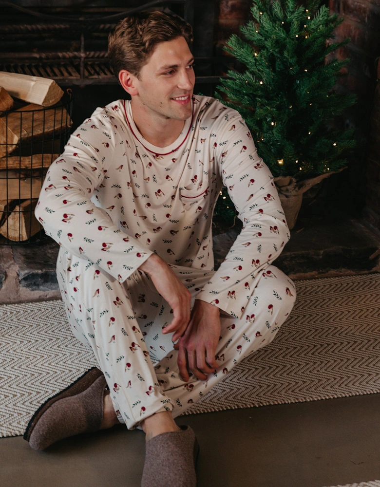 Mister You Bamboo Festive Pyjama Set in Robin Print