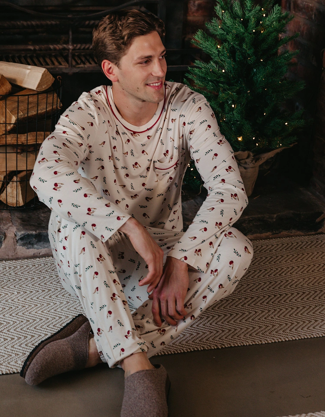 Mister You Bamboo Festive Pyjama Set in Robin Print, 9 of 8