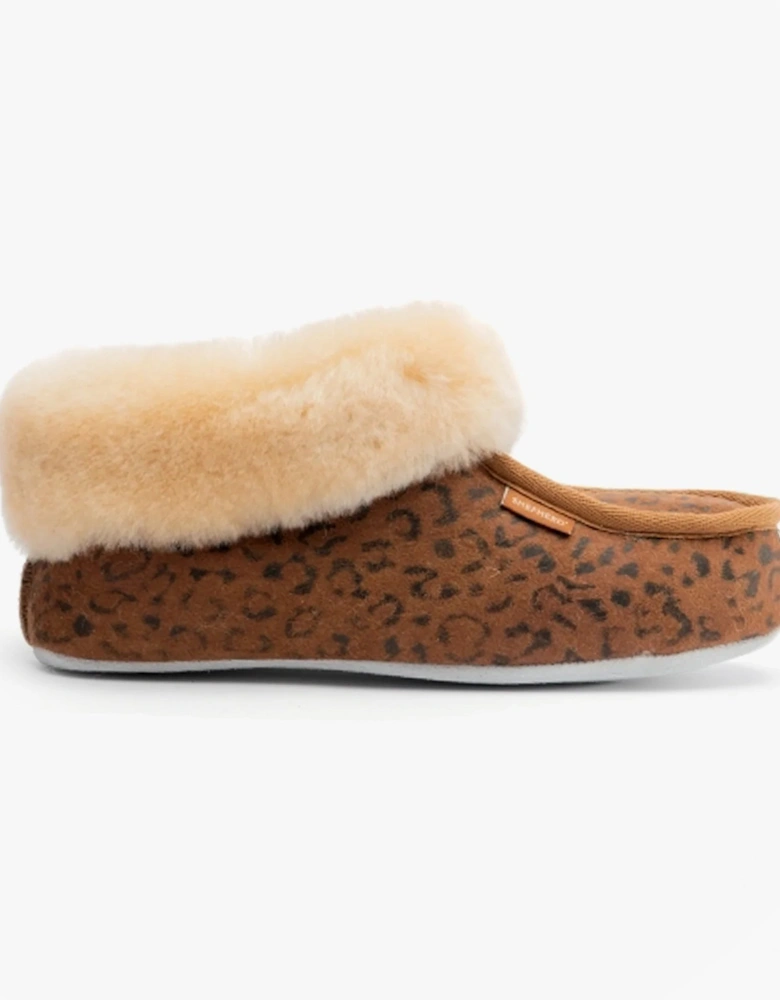 MOA Womens Sheepskin Slipper Boots Chestnut/Leopard