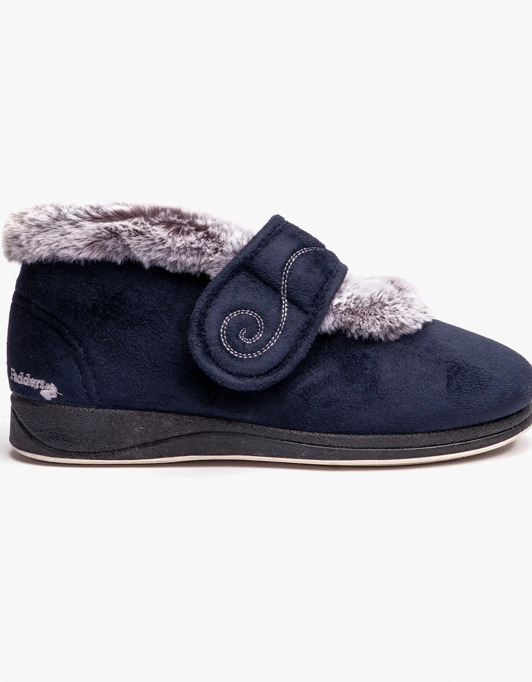 HUSH Womens (2E Fit) Touch Fasten Boot Slippers Navy, 6 of 5