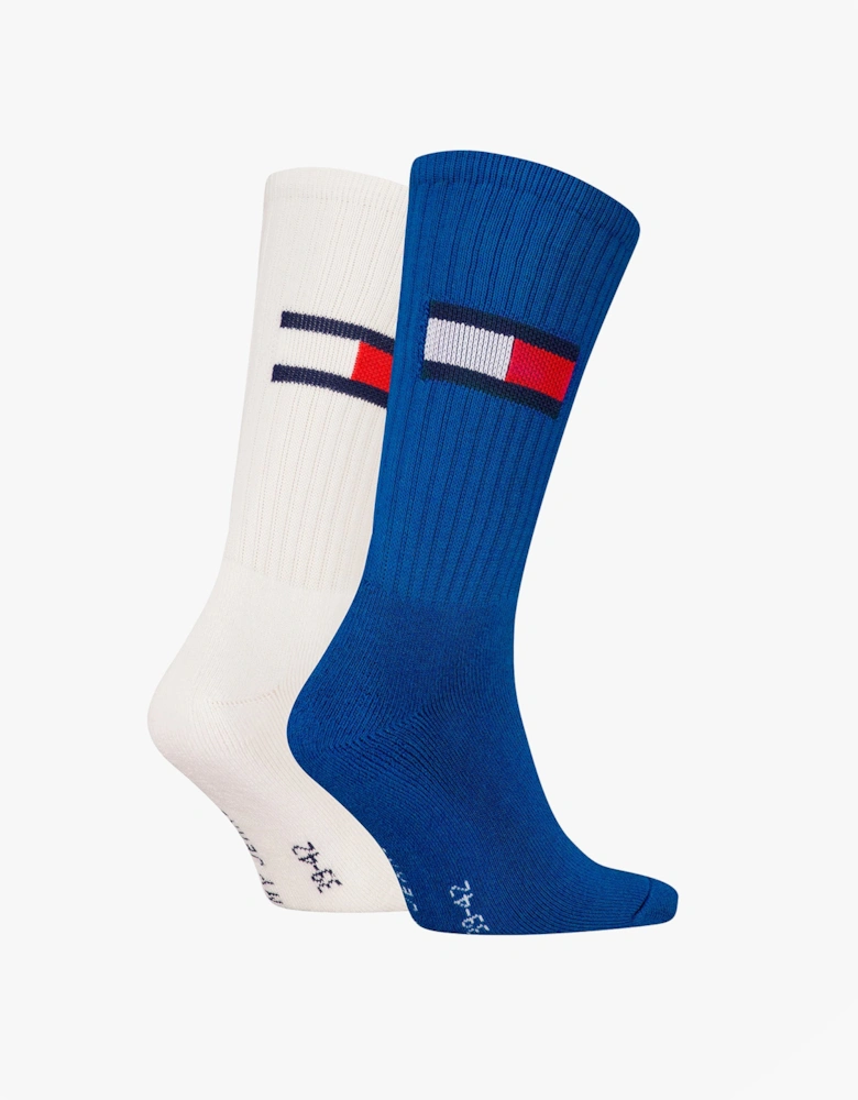2 Pack Trainer Flag Mens Crew Socks Blue/White