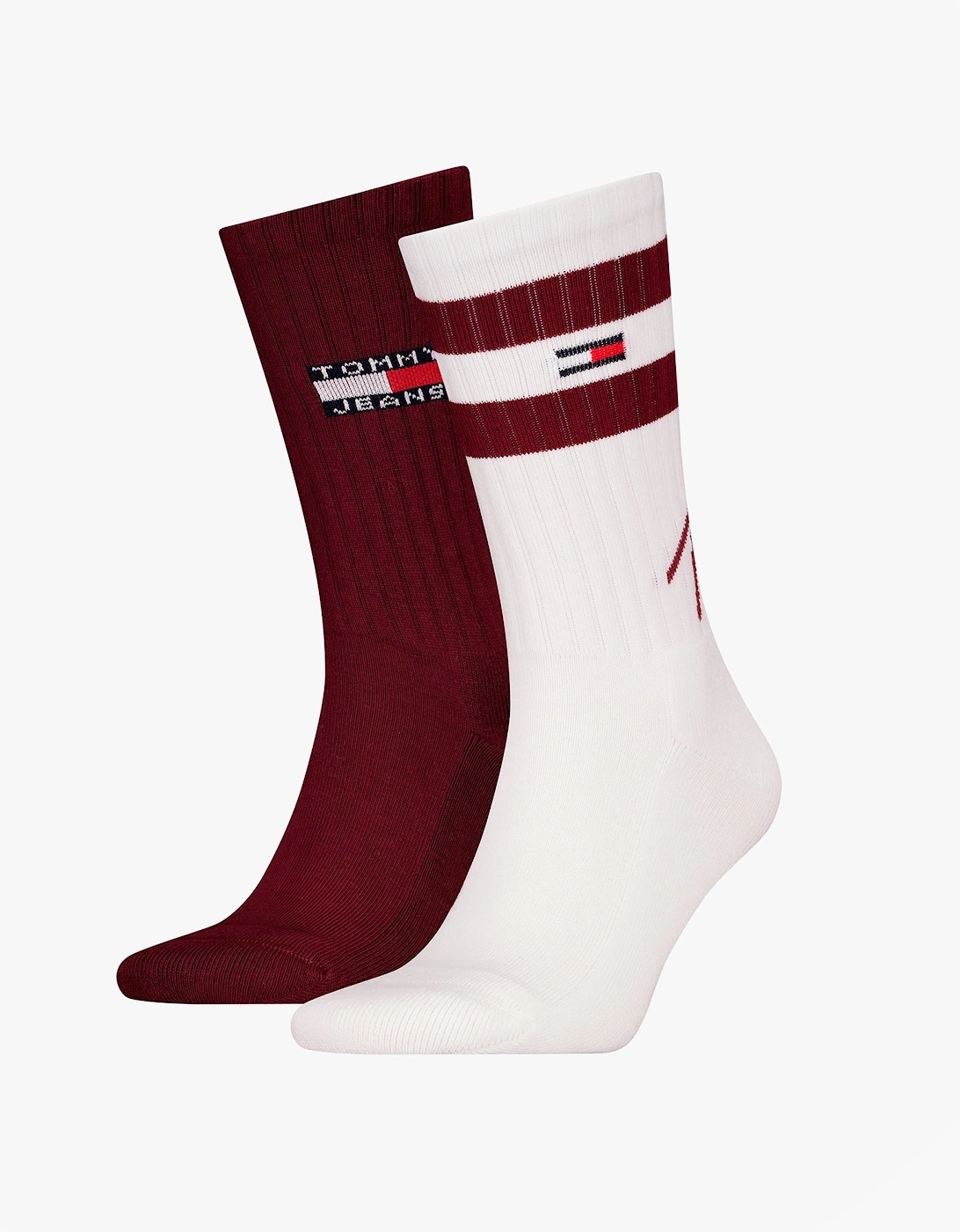 Men's Tommy Hilfiger 2 Pack Trainer Signature Mens Crew Socks Red - Multi - Size: 9/9.5/11/10.5/10/11.5/12