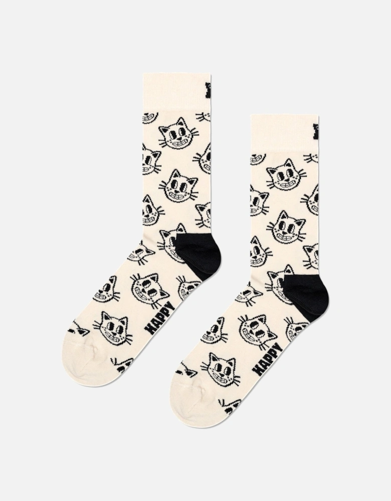 Happy Socks Cat Socks, Cream/black