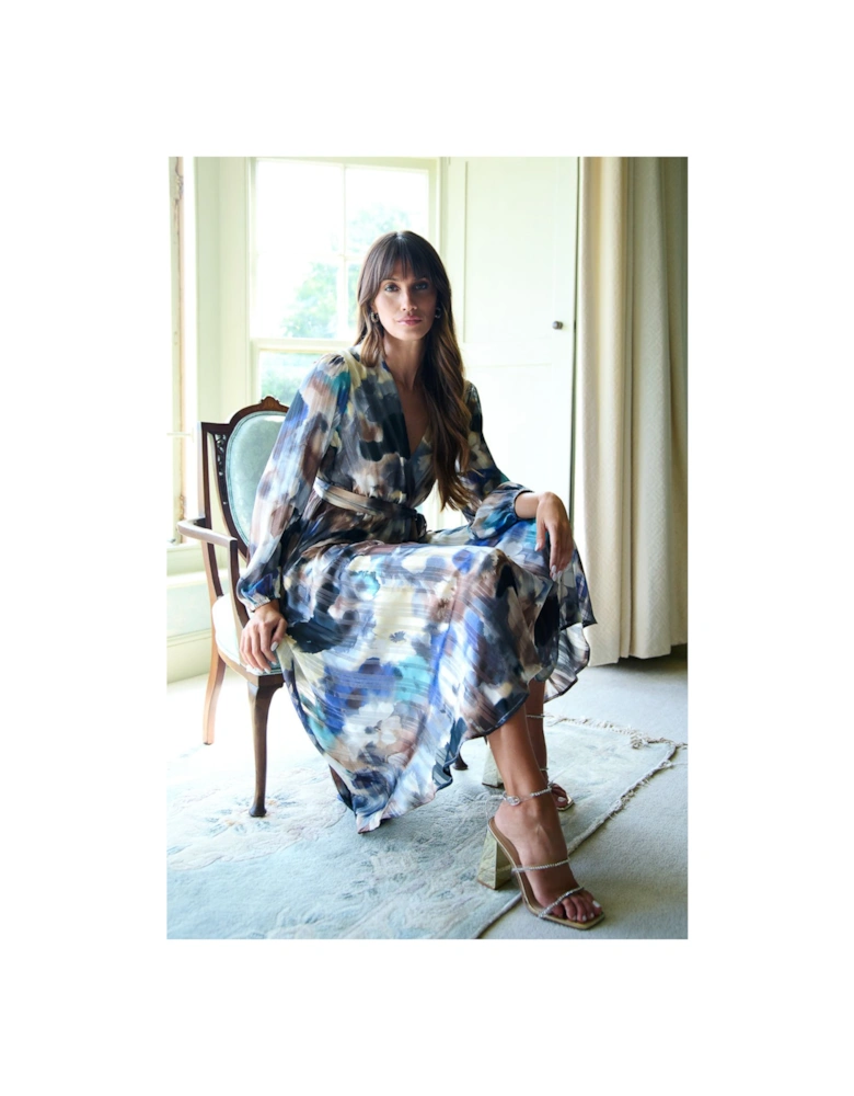 Watercolour Wrap Midi Dress