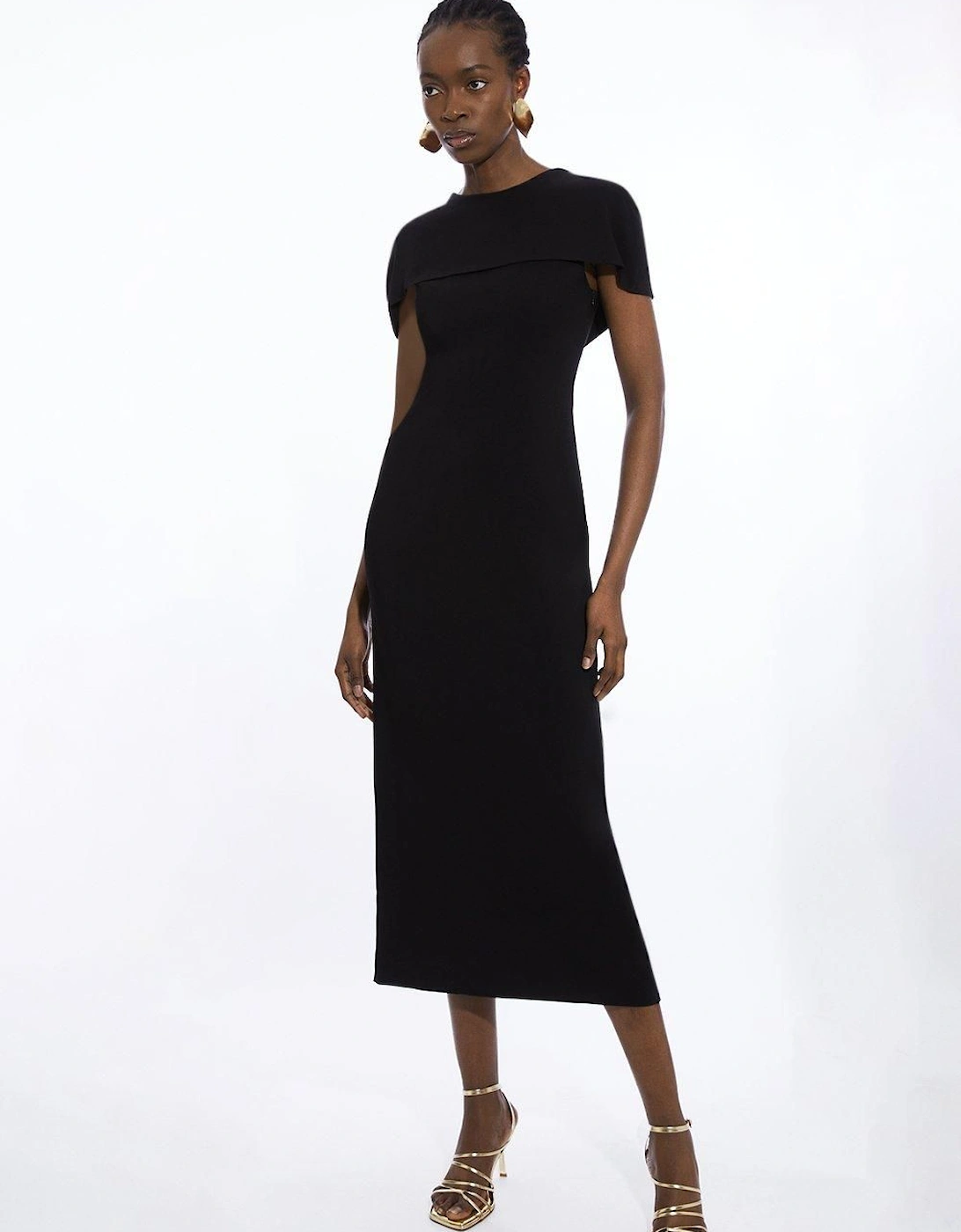 Compact Stretch Viscose Back Drape Tailored Midi Dress, 2 of 1