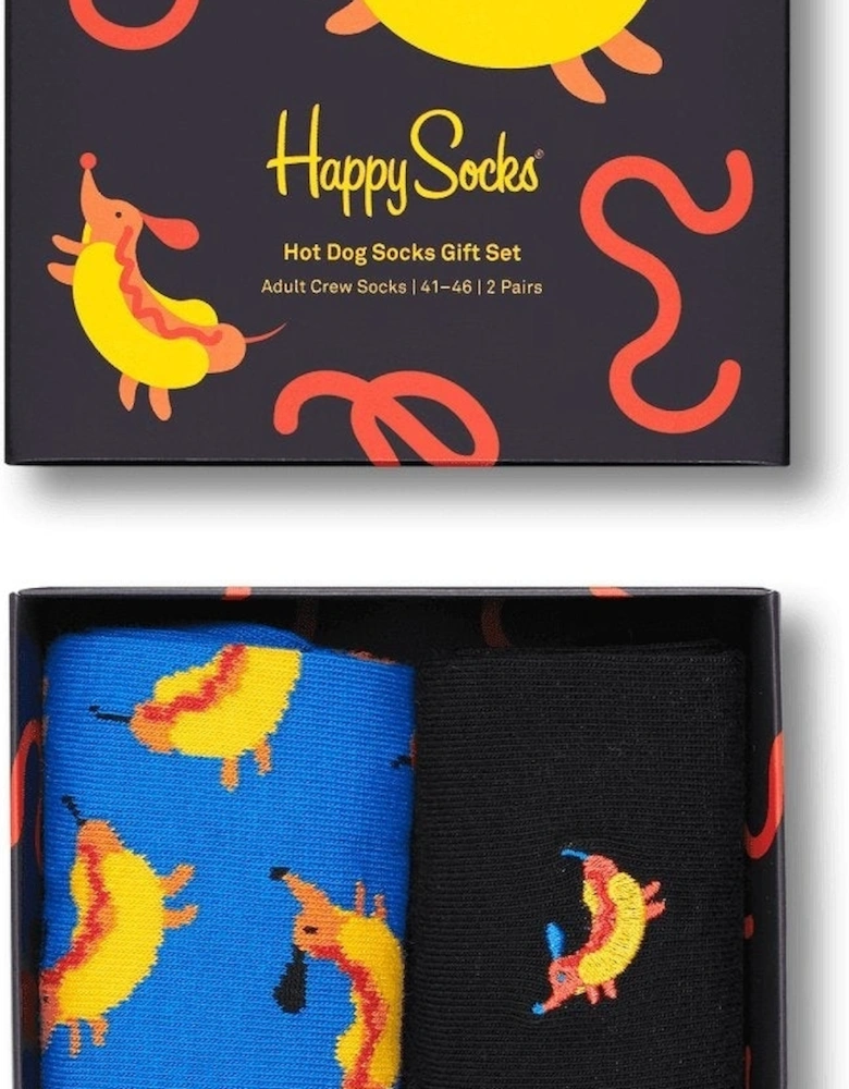 2-Pack Hot Dog Socks Gift Box, Black/Blue