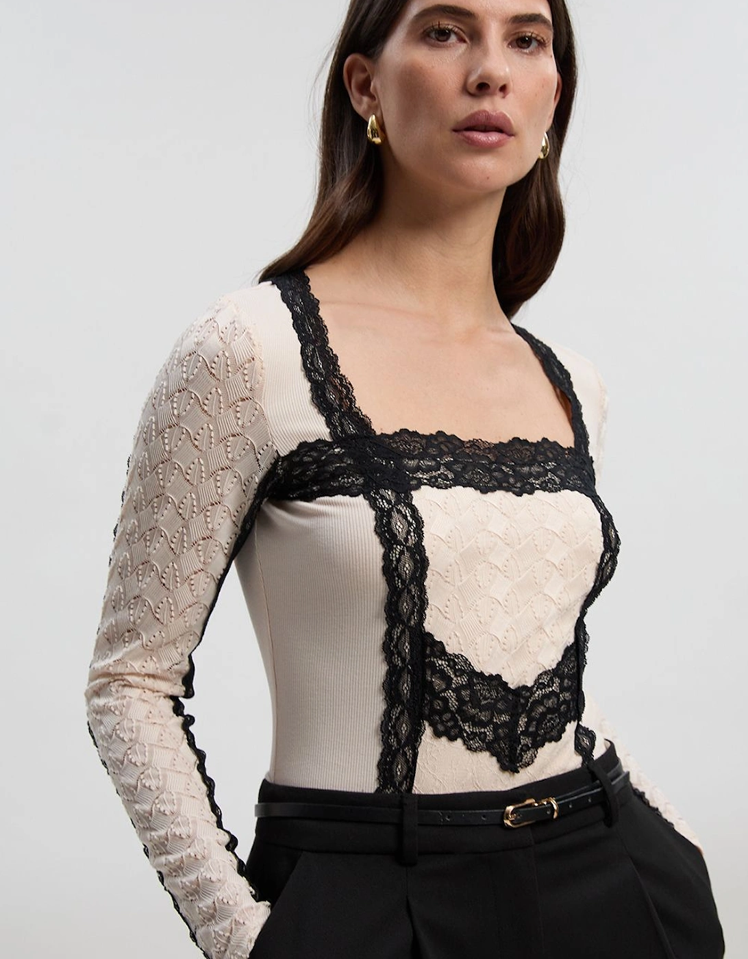 Lace Textured Scoop Neck Bodysuit, 2 of 1