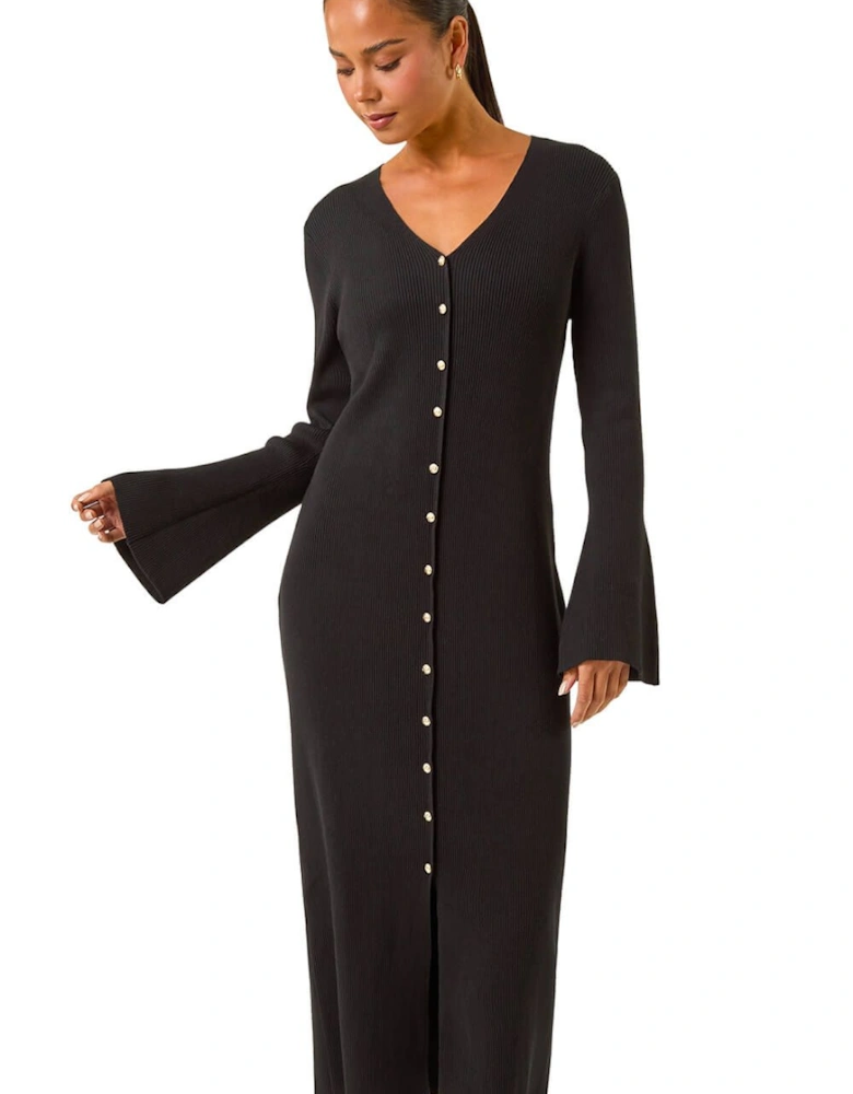Petite Knitted Button Detail Midi Dress