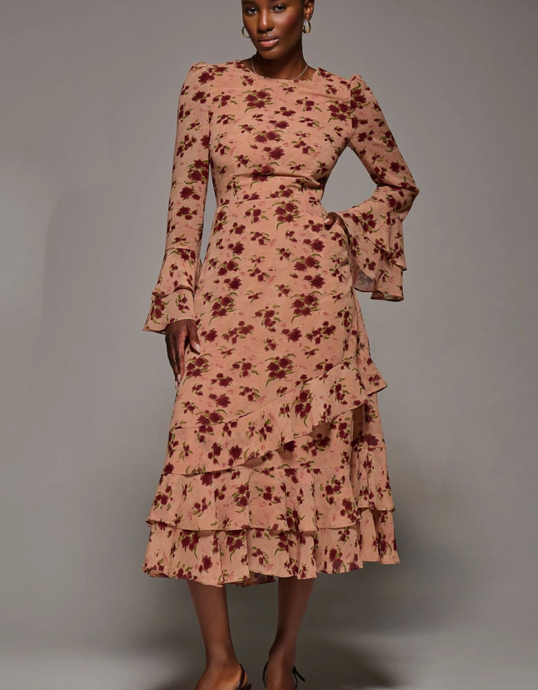 Long Sleeve Frill Chiffon Midaxi Dress