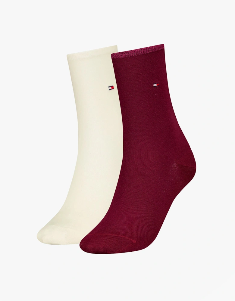 2 Pack Womens Crew Socks Deep Rouge